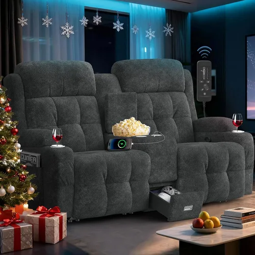 Miniatura 16 de Sofá reclinable biplaza, asiento de cine en casa de 4 plazas, sofá reclinable con USB, consola central, sillón reclinable de pared para caravana