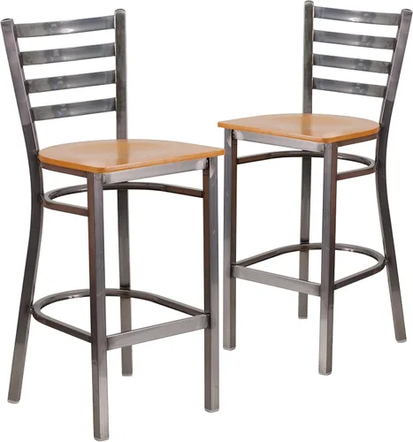 Miniatura 14 de Flash Furniture HERCULES Series - Taburete de bar de metal con revestimiento transparente para restaurante, asiento de madera de cerezo Asiento