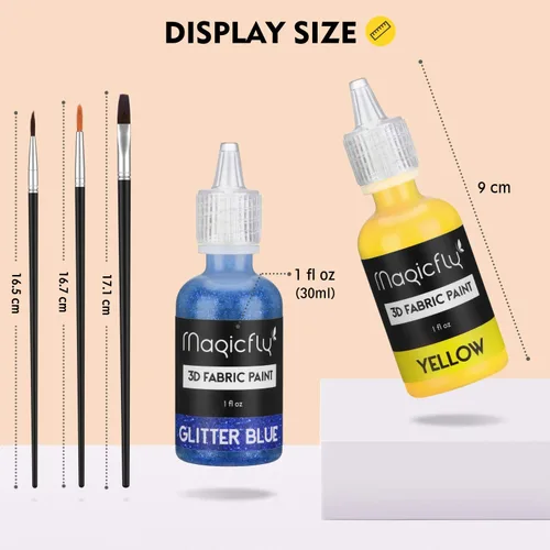 Miniatura 3 de Magicfly Pintura permanente para tela 3D, 40 colores, pintura de tela con colores vibrantes, 3 pinceles y plantillas adicionales, ideal