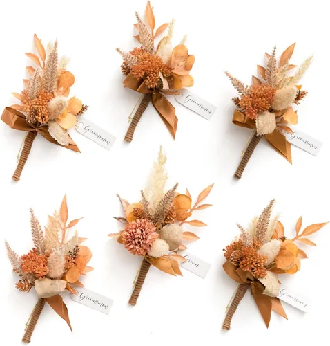Miniatura 52 de Ling's Moment Boutonniere para Hombres Boda, Juego de 6, Novio y Padrinos Boutonniere para Boda Regreso a Casa Halloween Ceremonia Aniversario, Cena