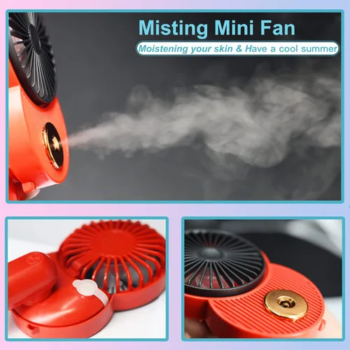 Miniatura 2 de LACOVIA Lindo ventilador de nebulización de ratón, ventilador portátil recargable USB de mano con 3 velocidades ajustables, plegable para viajar