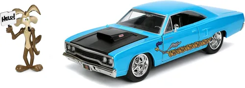Jada Looney Tunes 1:24 1970 Plymouth Roadrunner - Coche fundido a presión y figura de Wile E. Coyote de 2.75 pulgadas, juguetes para niños y adultos