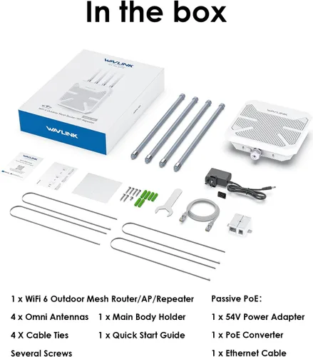 Miniatura 9 de Extensor de WiFi para exteriores, WAVLINK WiFi 6 AX1800 Extensor de WiFi Amplificador de señal con PoE, punto de acceso WiFi exterior de largo Blanco