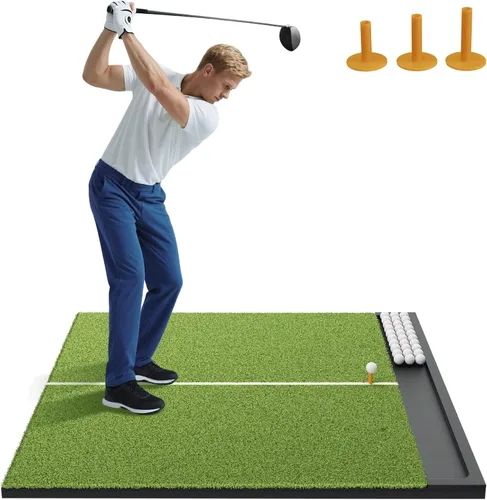 Miniatura 11 de Alfombrilla de golf con bandeja de pelotas, 5 x 4 / 6 x 4 pies, 1.024 in / 1.220 in de grosor, césped Pro & Elite con línea de camino de columpio