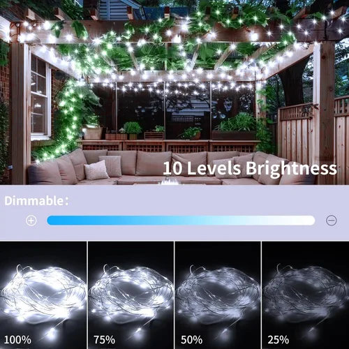 Miniatura 4 de 2 paquetes de luces de hadas en forma de cuerda enchufables, 33 pies, 100 micro estrellas LED impermeables para exteriores con 8 modos