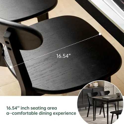Miniatura 3 de Sillas de cocina, 100% madera maciza de roble, silla moderna con respaldo curvo, sillas de cocina y comedor, silla moderna para sala de estar Negro