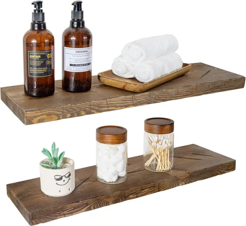 Miniatura 54 de BGMG Estantes flotantes de madera de 12 pulgadas, estantes flotantes negros, estantes de pared de madera maciza para baño, sala de estar