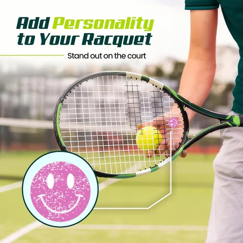 Miniatura 2 de Amortiguador de raquetas de tenis – Diseños de cara sonriente con purpurina – Amortiguador de impactos de tenis reductor de vibración y ruido