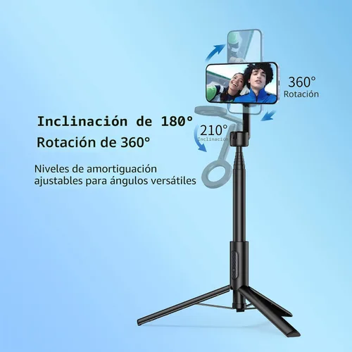 Miniatura 3 de SEAJIC Trípode magnético para teléfono con palo selfie de 64" para iPhone con control remoto y anillo de metal, trípode de viaje automático
