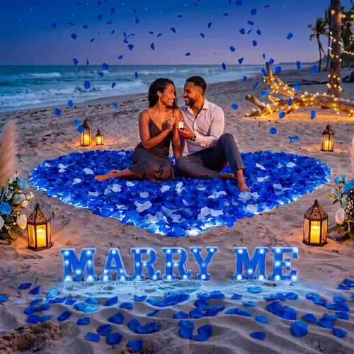 Miniatura 3 de Roowest El juego de decoración de propuesta de luz con letras Marry Me incluye 7 LED de 6.3 pulgadas y 1000 pétalos de rosa para decoración de boda