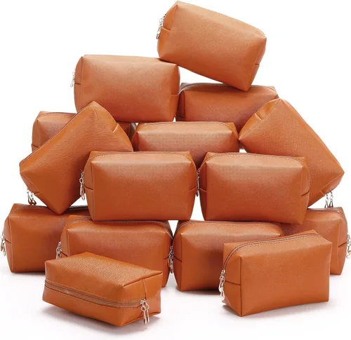 Miniatura 23 de Kigeli 15 piezas de bolsas de maquillaje estéticas, bolsas de cosméticos de cuero PU impermeables, bolsas de aseo lisas, bolsas de maquillaje a