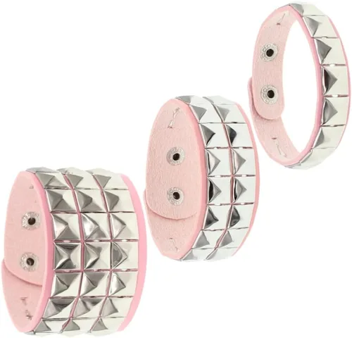 Miniatura 7 de TURTLEDOVE Punk Leather Bracelet Set - 3PCS Goth Leather Wristband with Metal Studded - Cuff Bangle for Men Women Rojo