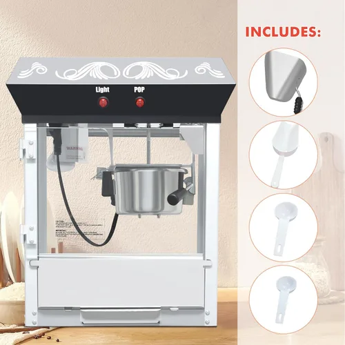 Miniatura 8 de Máquina para hacer palomitas de maíz Nyddle con carrito y hervidor de 8 onzas, máquina de palomitas estilo vintage con ruedas con vidrio templado