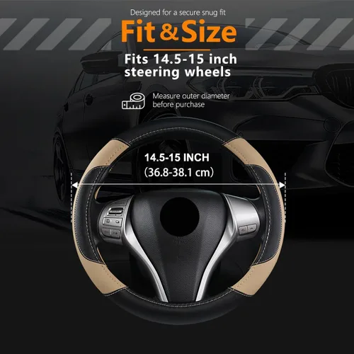 Miniatura 3 de Funda de cuero para volante de auto, protector antideslizante para volante de auto de cuero de microfibra transpirable, ajuste universal