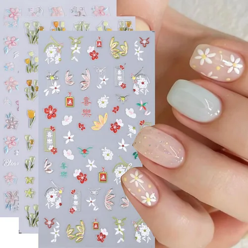 Miniatura 9 de RIICFDD 8 hojas de calcomanías para uñas del 4 de julio, autoadhesivas 3D de bandera de Estados Unidos para arte de uñas, calcomanías del día