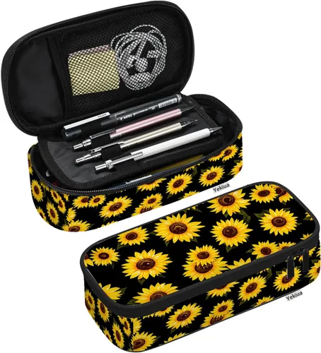 Miniatura 13 de Yekiua Bolsa Floral para Lápices, Flor Silvestre en Plena Floración, Hojas, Alta Capacidad, Bolsa para Artículos de Papelería, Bolsa