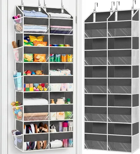 Organizador Sobre la Puerta de 5 Niveles, Almacenamiento Extra Grande Detrás de la Puerta de 10 Compartimentos, Organizador Sobre la Puerta con Gris