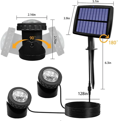 Miniatura 7 de AVEKI Focos solares de estanque, 12 luces LED solares subacuáticas con doble cabezal impermeable, submarino, paisaje, iluminación de seguridad