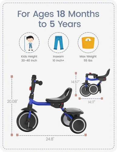 Miniatura 7 de besrey Triciclo para niños pequeños con campana, triciclo para niños de 18 meses a 5 años, triciclo para niños, bicicleta para niños de 1.5 a 5