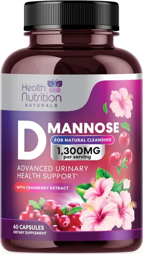 Suplemento de D-manosa – 1,300 mg de manosa D orgánica por porción con extracto de arándano orgánico – Soporte urinario y vejiga natural de acción