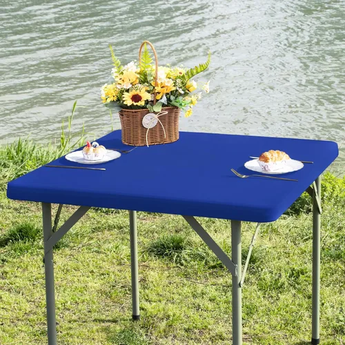 Miniatura 13 de Mantel cuadrado ajustable elástico de elastano para mesa, para comedor, cocina, hogar, fiesta, color azul marino, 34 x 34 pulgadas