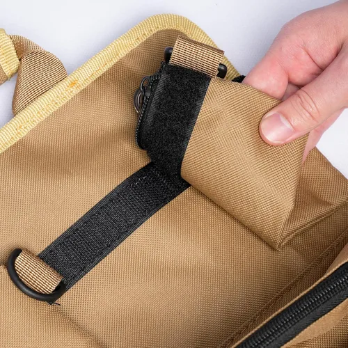 Miniatura 7 de Bolsa de herramientas enrollable, organizador de herramientas portátil resistente con 2 bolsas desmontables y 4 compartimentos, rollo de Caqui