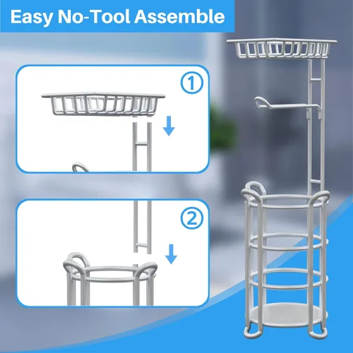 Miniatura 5 de Soporte de papel higiénico con estante para teléfono, soporte de almacenamiento y dispensador de rollos de papel higiénico de pie para 4 mega Gris