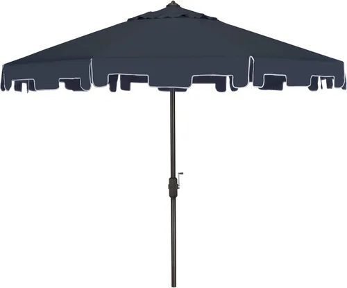 Miniatura 9 de SAFAVIEH Zimmerman - Sombrilla de patio con manivela de 9 pies para exteriores, toldo azul y blanco bebé, poste de aluminio marrón, cenefa
