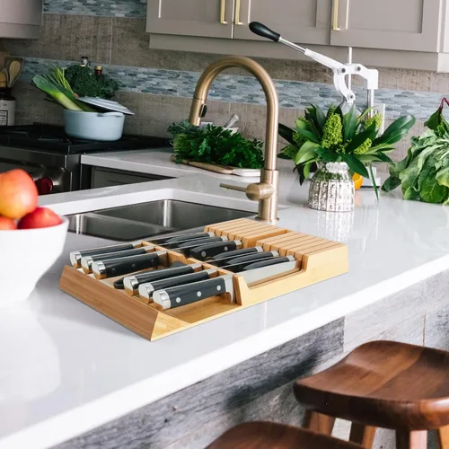 Miniatura 6 de Utoplike - Bloque de cuchillos de bambú para cajones de cocina, organizador y soporte para cuchillos, incluye soporte para cuchillos de bistec, sin