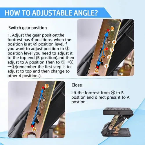 Miniatura 7 de Reposapiés para debajo del escritorio en el trabajo con 4 niveles de altura ajustable, reposapiés plegable ergonómico para oficina