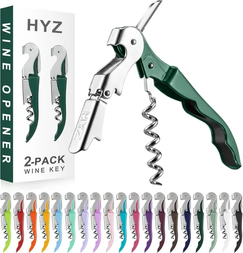 Miniatura 14 de HYZ Paquete de 2 sacacorchos para camarero, llave de vino profesional para servidores, camarero con cortador de lámina, abridor manual de botellas