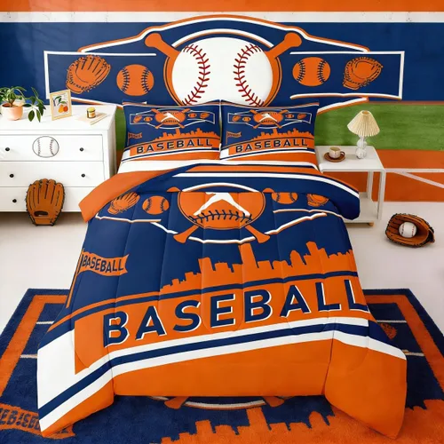 Miniatura 8 de Juego de edredón con bandera de Estados Unidos, juego de ropa de cama de béisbol y sóftbol, tamaño Queen, edredón acolchado con estrellas blancas