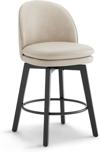 Miniatura 34 de Taburetes de Bar de Altura de Mostrador de 26 pulgadas Tapizados Giratorios con Respaldo y Patas de Madera para Isla de Cocina, Juego de 2, Tela