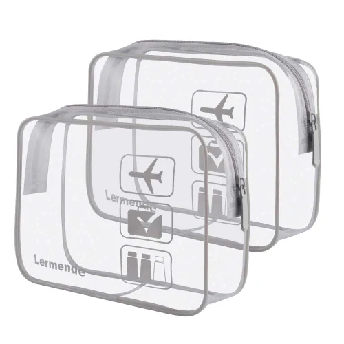 Miniatura 14 de Lermende - Bolsa de aseo, 2 unidades, transparente, aprobada por la TSA, bolsa de viaje de un cuarto, tamaño 3-1-1 Negro