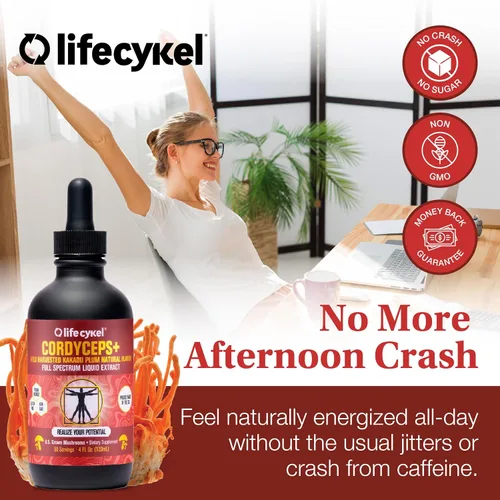 Miniatura 5 de Life Cykel Paquete de atletas profesionales – Reishi, melena de león y extracto de hongo Cordyceps – Tintura de hongos de espectro completo