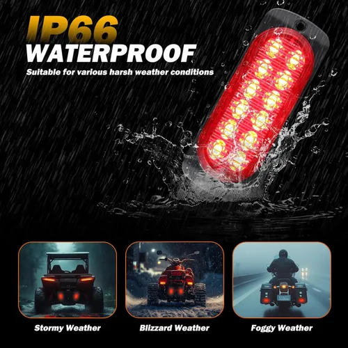 Miniatura 5 de Paquete de 2 luces traseras LED rojas de carcasa de aluminio, para remolque, freno y giro, cumple con DOT, impermeable, montaje en superficie, Rojo