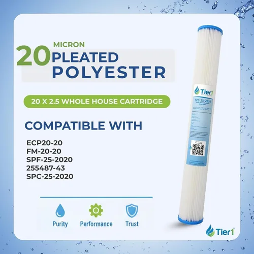 Miniatura 2 de Tier1 Paquete de 6 cartuchos de repuesto de filtro de agua de sedimentos plisados de poliéster para toda la casa, compatible con Pentek ECP20-20
