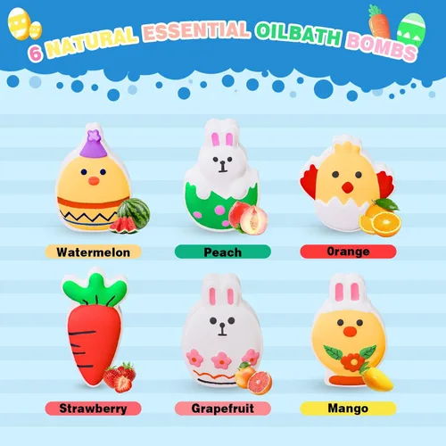 Miniatura 4 de Bombas de baño de Pascua para niños, rellenos de cesta de Pascua para adolescentes, paquete de 6 unidades para niños y niñas, formas de conejito