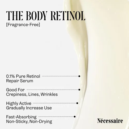 Miniatura 5 de Nécessaire The Body Retinol - Suero reparador reafirmante + loción corporal de retinol para mujeres y hombres. Prevención de arrugas + líneas. 0.1%