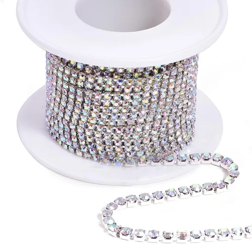 Miniatura 12 de Cadena de diamantes de imitación, 10 yardas SS6/0.079 in, rollo de cadena de cierre de diamantes de imitación de cristal, cadena de cristal