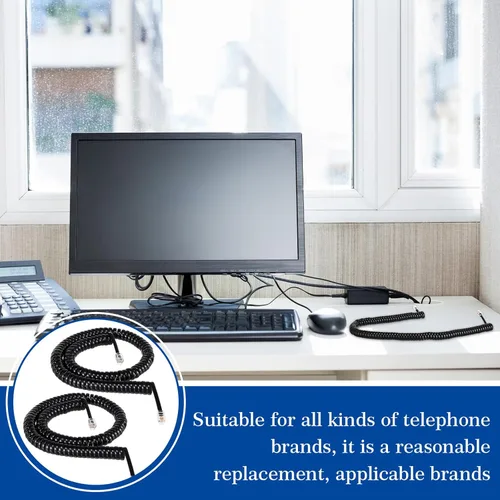 Miniatura 6 de Kanayu Paquete de 20 cables de teléfono negros de 12 pies para teléfono fijo en espiral a granel para uso con todos los accesorios de cable