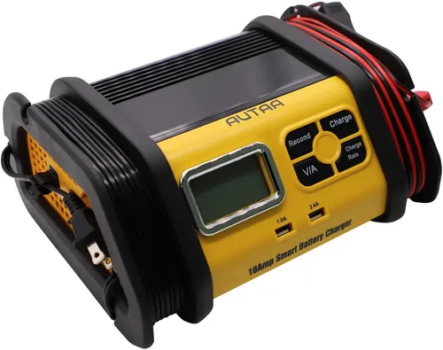 Miniatura 2 de Cargador de batería de banco de 10 amperios totalmente automático de 12 V, comprobación del alternador, abrazaderas de cable.
