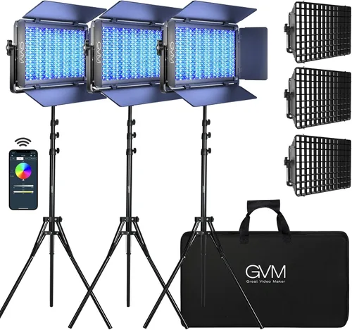 Miniatura 9 de GVM Luces de video RGB con control de aplicación, kit de iluminación de video de estudio a todo color de 50 W, luces de video LED para iluminación