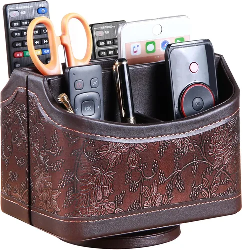 Miniatura 8 de PUSU - Soporte organizador de piel sintética giratorio en 360 grados para control remoto de TV, suministros de escritorio, suministros de oficina