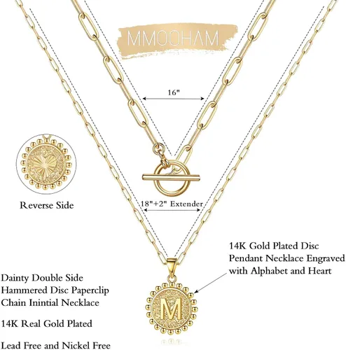 Miniatura 5 de Collares con iniciales en capas de oro para mujer, collar de cadena de clip chapado en oro real de 14 quilates, collares con inicial, gargantilla