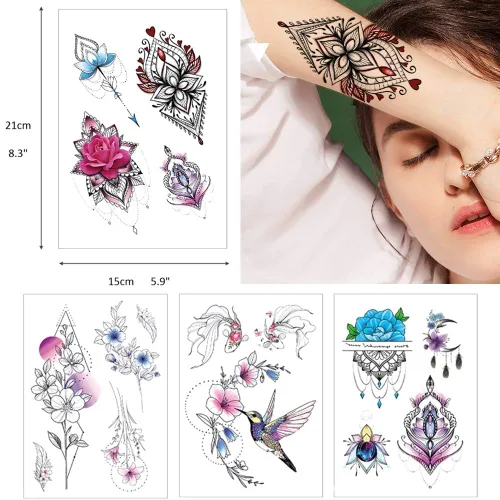 Miniatura 4 de Glaryyears Tatuaje temporal de flores de acuarela para mujeres y niñas, calcomanías realistas de larga duración, paquete de 10 tatuajes falsos