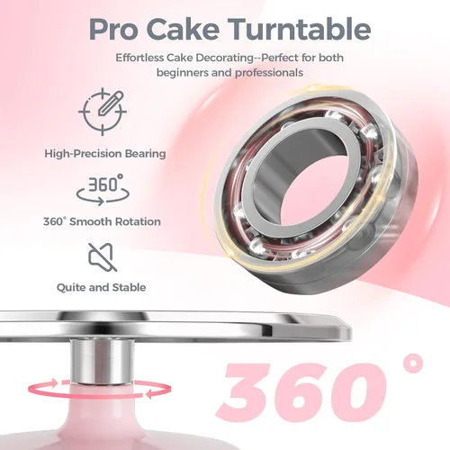 Miniatura 4 de Ohuhu Tocadiscos para tartas, aluminio de 12 pulgadas, kit de decoración de tartas, suministros giratorios, soporte giratorio con 2 espátulas