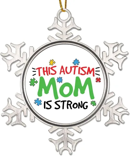 Esta mamá con autismo es adornos de Navidad, concienciación sobre el autismo, regalos de recuerdo de Navidad, copo de nieve de metal, decoración