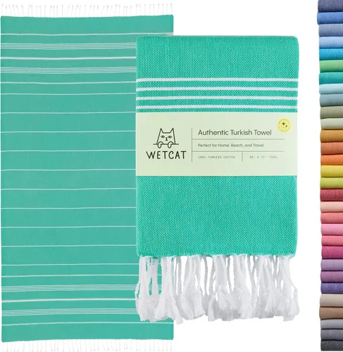 Miniatura 27 de WETCAT Toalla de playa original turca (39 x 71) – Peshtemal prelavado, 100% algodón, muy absorbente, de secado rápido y ultra suave, seguro