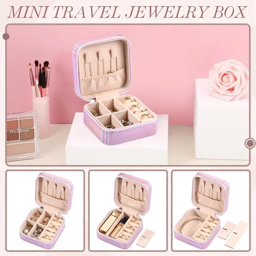 Miniatura 17 de Yinkin 12 piezas de mini joyero de viaje para dama de honor, organizador de aretes de piel sintética, accesorios de viaje a granel, soporte portátil